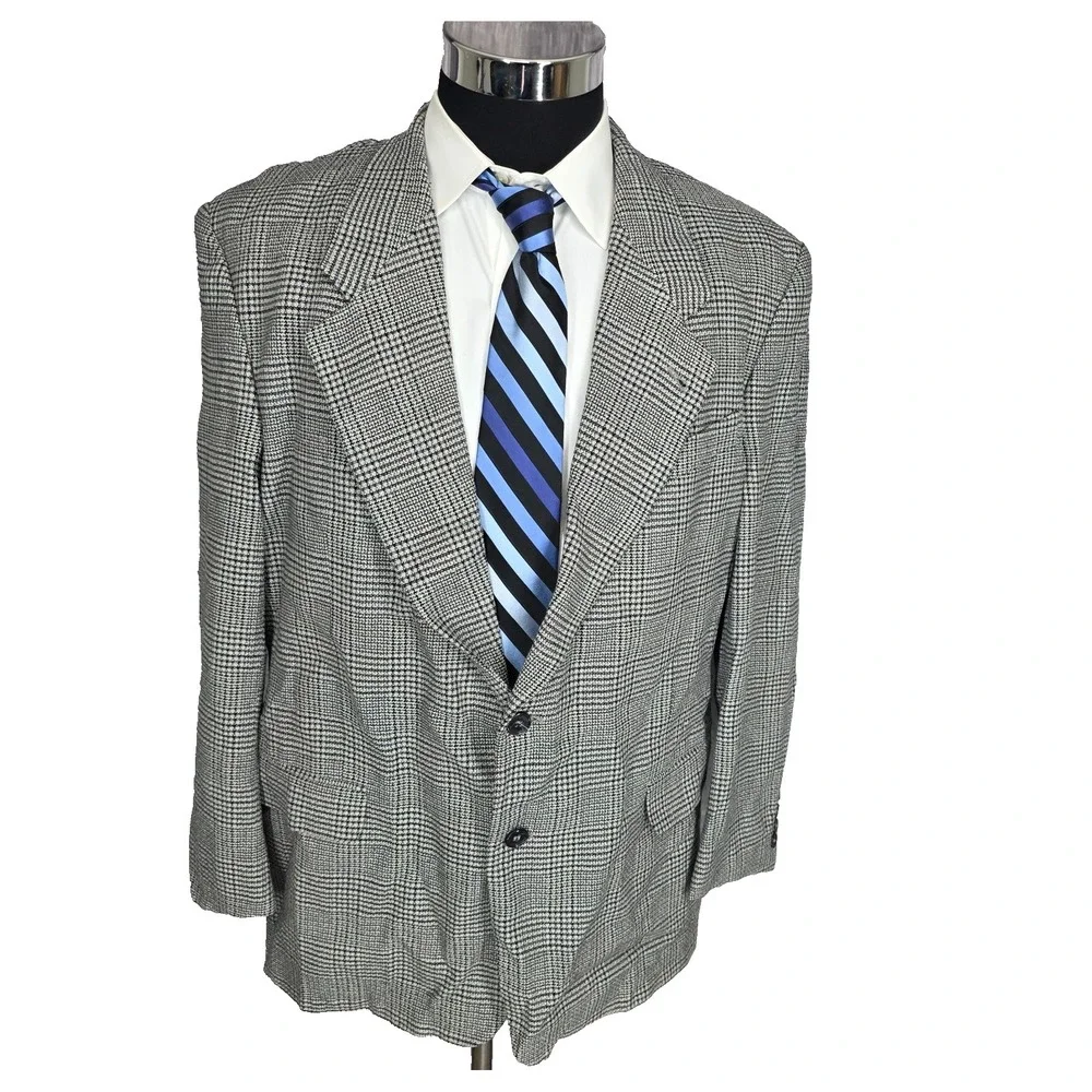 Gianfranco Ruffini  Blazer Mens 46R Gray Glenplaid Sports Coat Jacket‎ Silk 2B
